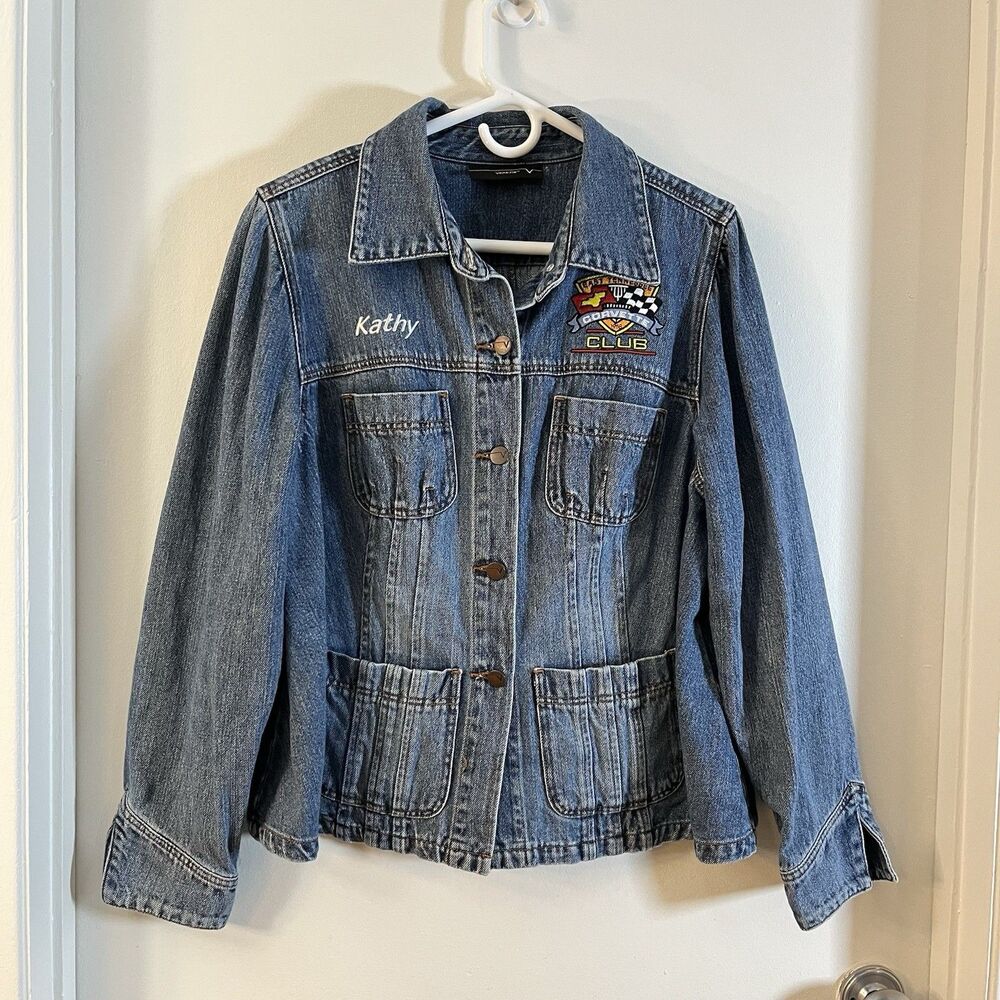 Venezia  Jean Jacket Sz L  Blue Denim Buckle Cowboy Cowgirl  Corvette Club